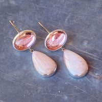 Pink Glass with Feather Reverse Intaglio and Scolecite Earrings